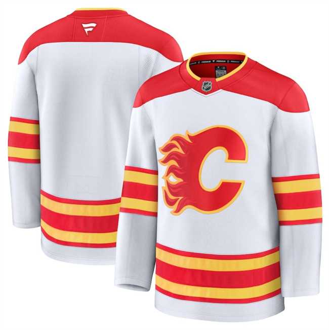 Men%27s Calgary Flames Custom White 2024-25 Away Stitched Hockey Jersey